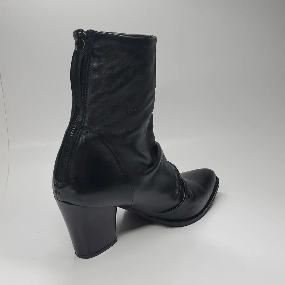 Pierfrancesco Vincenti Black Leather Italian Ankle Boots Block Heel 40